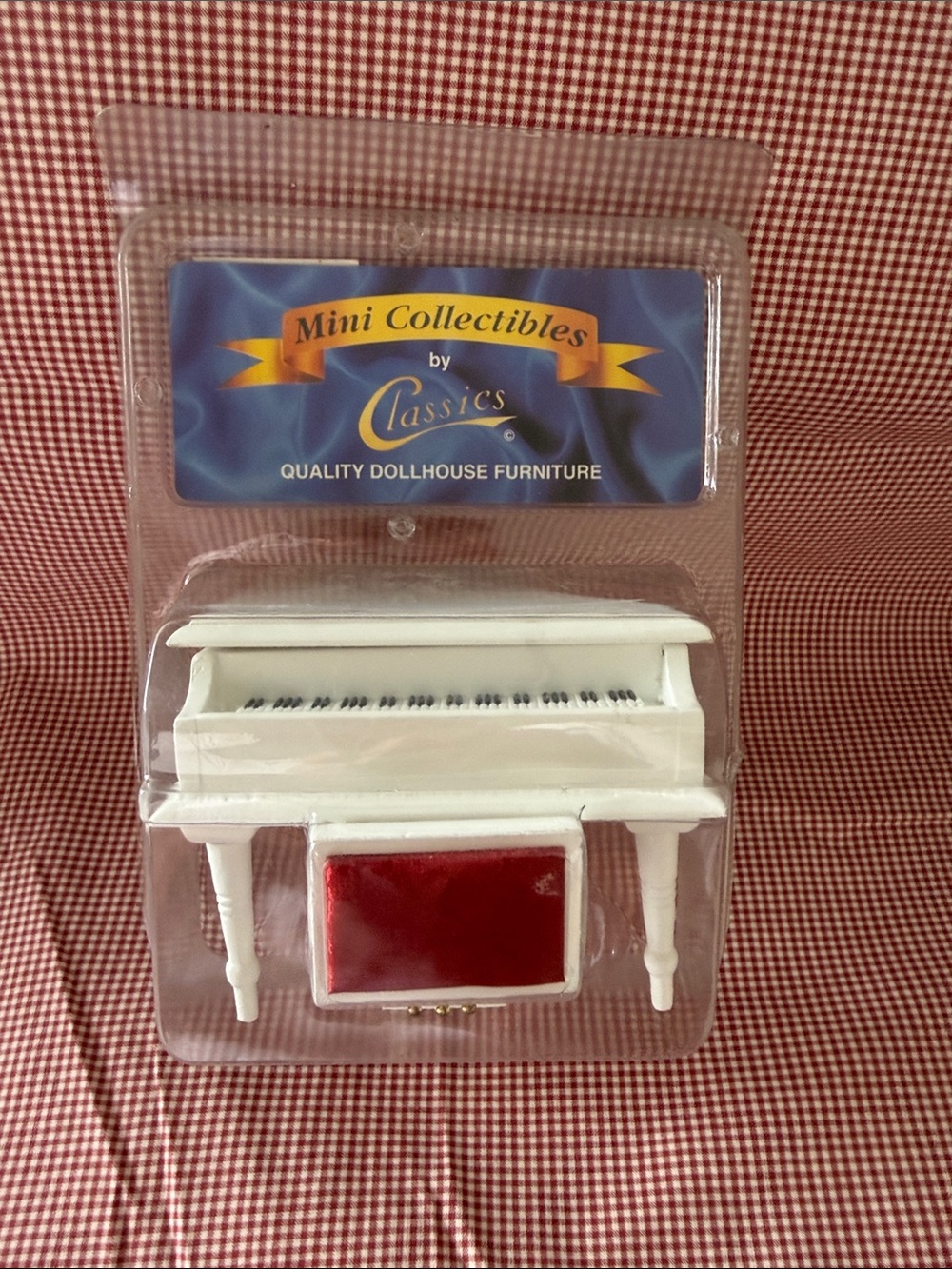 Classic White Dollhouse Piano with Red Bench miniature Mini Collectibles